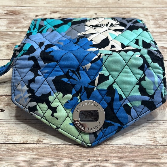 Vera Bradley Camofloral Pattern Wristlet Clutch Wallet Blue Green Tropical - Picture 8 of 14